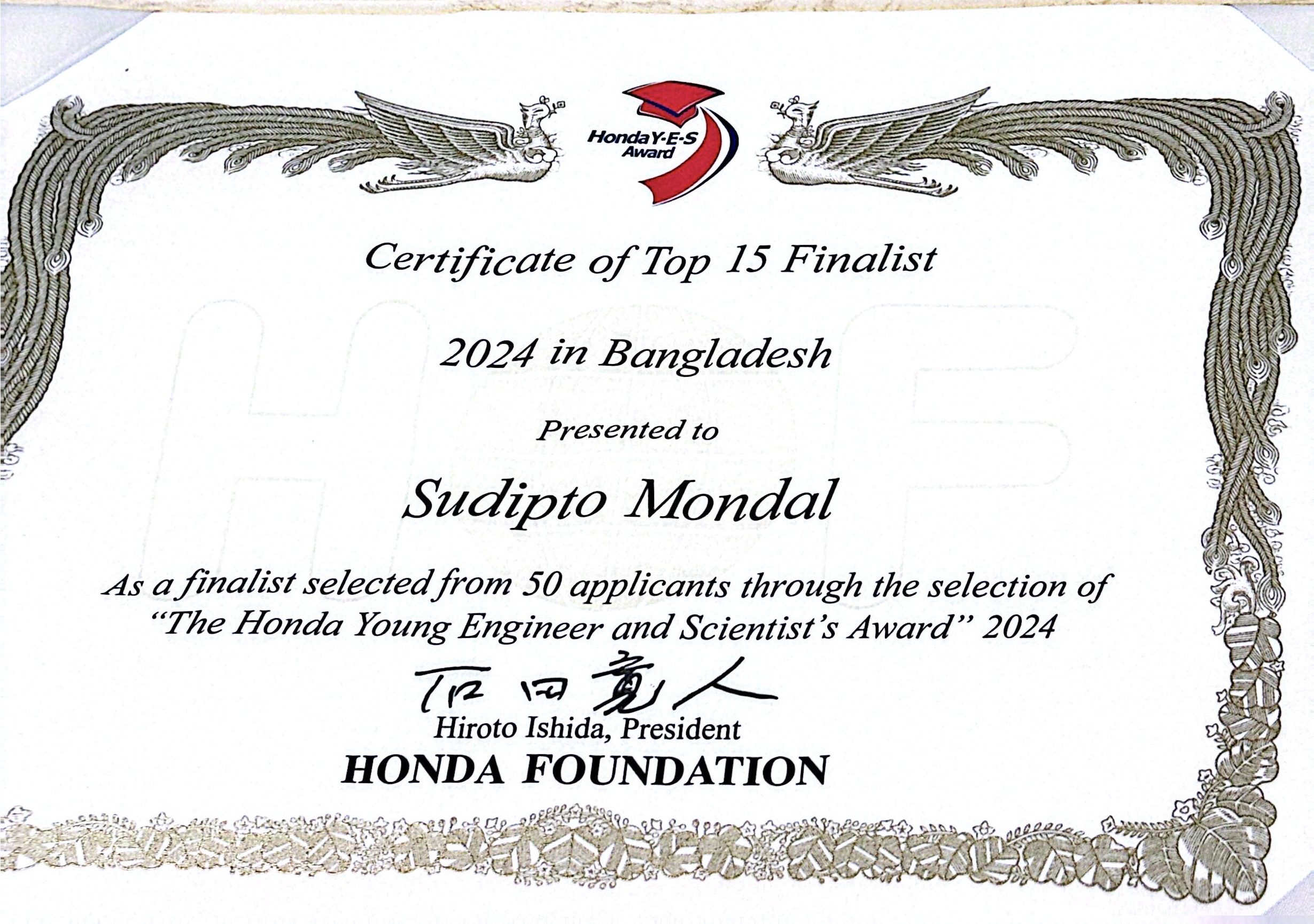 Top 15 Finalist - Honda YES Award 2024